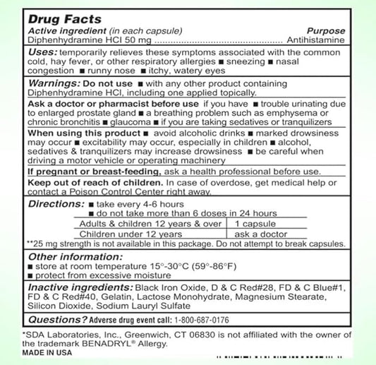 SDA LABORATORIES Diphenhydramine 50mg Allergy Relief, 1000 Count (1 Bottle)
