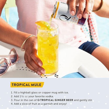 Q TROPICAL GINGER BEER with Real Ginger, Tropical Fruits & Organic Agave - Ideal for Cocktails & Mocktails - Real Ingredients & Perfectly Carbonated, 90 Calories per Can, 7.5 Fl Oz Cans (Pack of 4)