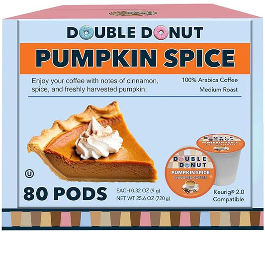 Double Donut Pumpkin Spice Coffee Pods, Single Serve Coffee for Keurig K Cups Machines, Medium Roast Pumpkin Coffee Pods, 80 Count