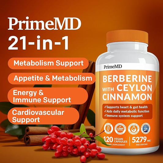 21-in-1 Berberine Supplement with Ceylon Cinnamon 1500 mg 5X for 5279 mg (120 ct)