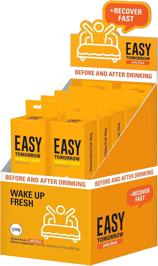 Easy Tomorrow Jelly Stick Before/After Drink Alcohol, After Party Recovery & Relief for Great Night & Better Morning, Party Vacation Aid, Liver Cleanse Detox, Mango Flavored, 상쾌환, 20 Sticks