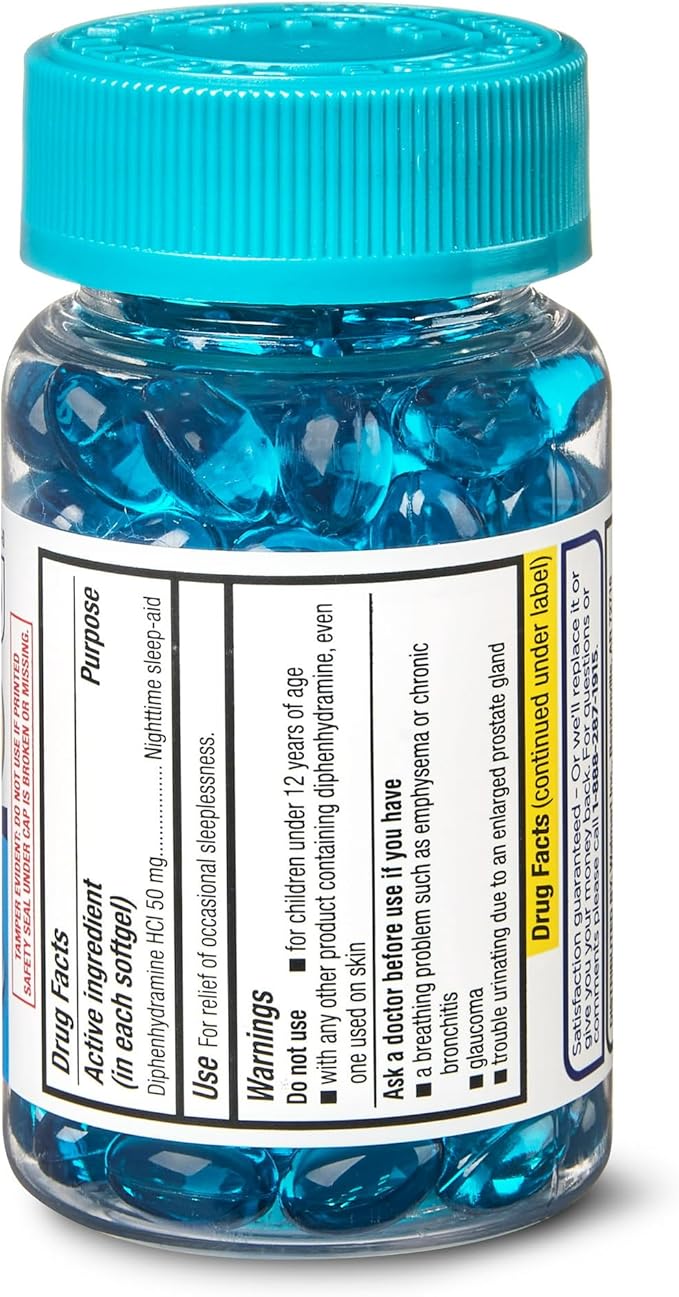 Diphenhydramine 50mg- Equate softgels Maximum Strength 100ct (Pack 1), Boxed