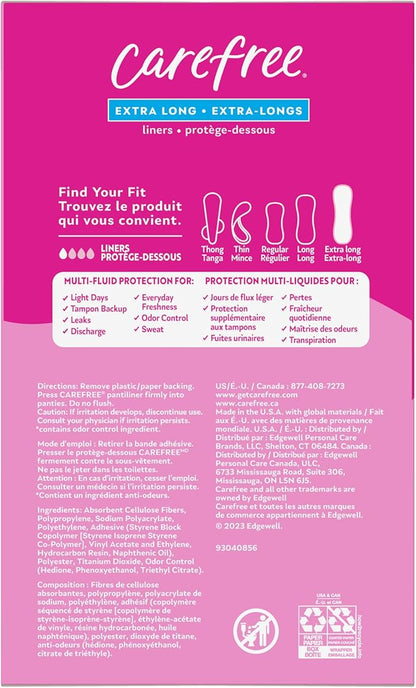 Carefree Panty Liners, Extra Long Liners, 100ct (Packaging 2)