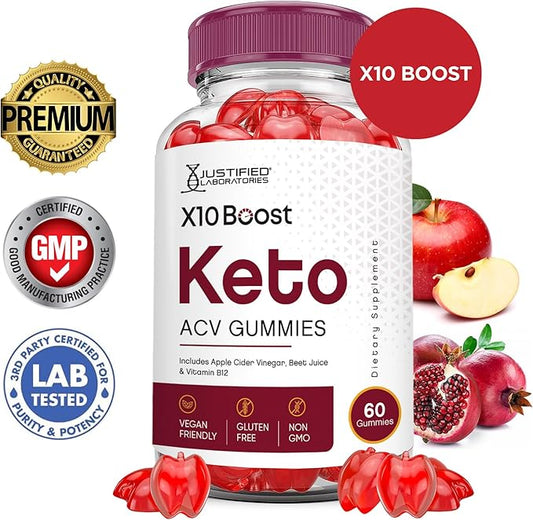 X10 Boost Keto ACV Gummies Advanced Formula 1000MG X 10 Boost Keto Gummies Apple Cider Vinegar Boost Formulated with Pomegranate Beet Juice Powder B12 Vegan Non GMO 60 Gummys