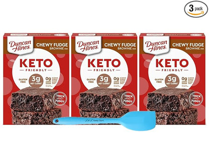 3 PCS Duncan Hines Keto Friendly Chewy Fudge Brownie Baking Mix | Low Sugar Gluten Free Baking Mixes | Bundled with Bonus L&L Mini Spatula