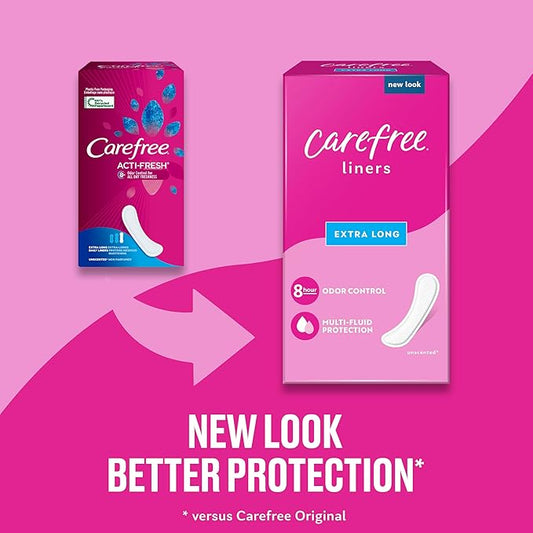 Carefree Panty Liners for Women, Extra 100ct |Pantiliners, 8-Hour Odor Control|100ct (Packaging