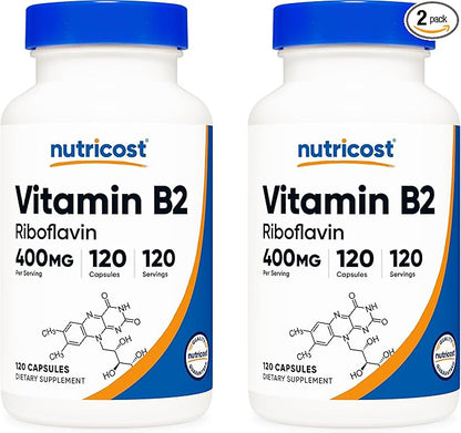 Nutricost Vitamin B2 (Riboflavin) 400mg, 120 (2 Bottles)