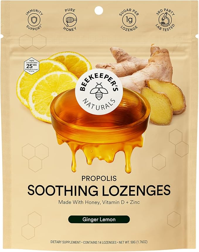 BEEKEEPERS NATURALS Ginger Lemon Lozenges, 14