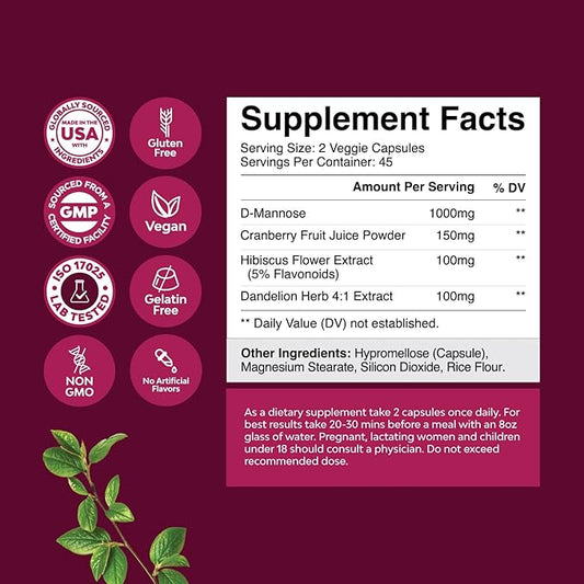 D Mannose Capsules for Urinary Tract Health 90 Capsules