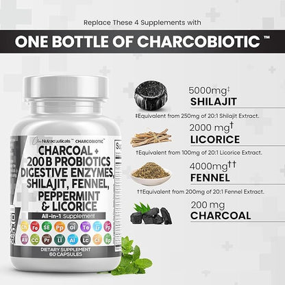 Clean Nutra Activated Charcoal Capsules Shilajit 5000mg Pills 200 Billion