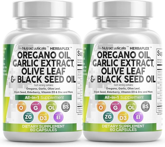 Clean Nutraceuticals Oregano Oil Garlic Extract D3 & 2Pack