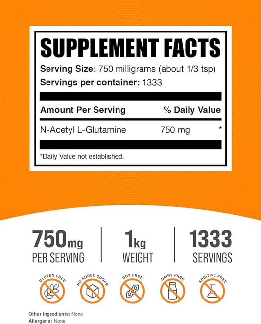 BulkSupplements.com N-Acetyl L-Glutamine Powder 750mg per 1kg (2.2 (2.2 lbs) 1)