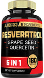 6in1 Trans Resveratrol Supplement with Grape 1000mg Organic 180 Capsules