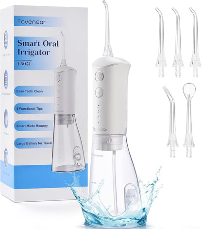 TOVENDOR Water Dental Flosser, Rechargeable Dental 3 Modes, 5 Tips 300ML Large IPX7 Waterproof