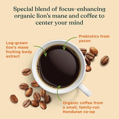 Four Sigmatic Mushroom Coffee K-Cups | Organic Dark Roast Coffee with Lion’s Mane Mushroom Powder & Yacon | Focus & Immune Support | Vegan & Keto | Sustainable Pods | 24 Count