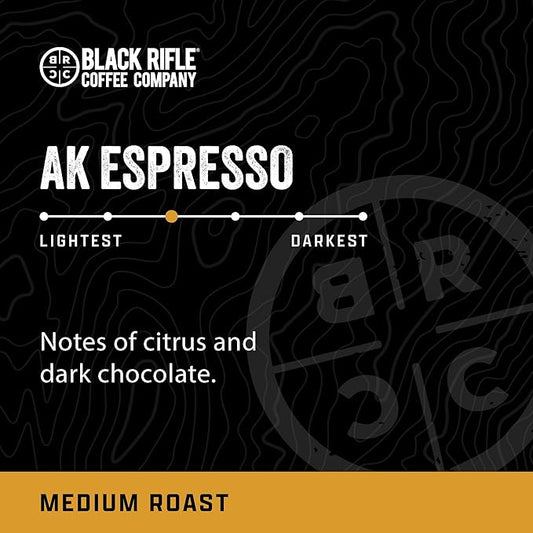Black Rifle Coffee Company AK Espresso, Medium Roast Coffee Pods, 32 Single Serve Coffee Pods