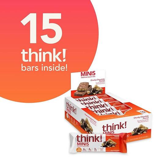 think! Minis Protein Snack Bar, Gluten Free, Chunky Chocolate Peanut, 15 Count