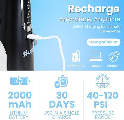 Dental Water Flosser Cordless, 310ML Electric 4 Cleaning 8 Replaceable IPX7 Waterproof (8 Tips)