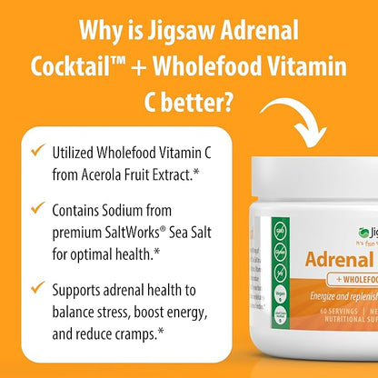 Jigsaw Health Adrenal Cocktail + Wholefood Vitamin C | with Potassium Bicarbonate, Sea Salt, and Acerola Cherry Extract | 60 Servings (Jar)