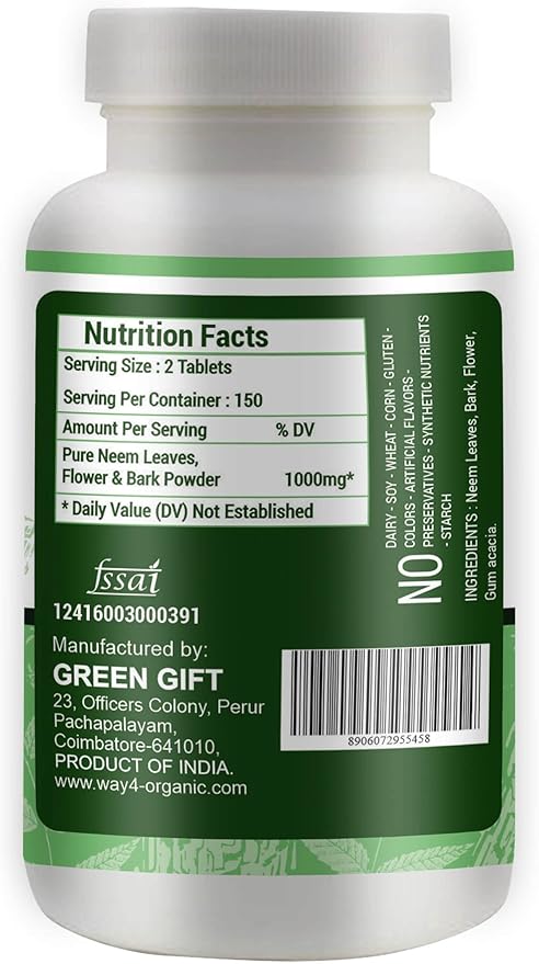 Neem Triple Complex (80:10:10) - 300 Tablets, 150 Serving, 1000 Mg (1 Pack)