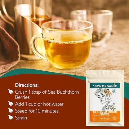 Organic Sea Buckthorn Berry Tea (PACK OF 2) - Seaberries Dried - Rich in Omega Fatty Acids, Antioxidants - Superfood Berries for Tea, Cooking & Baking
