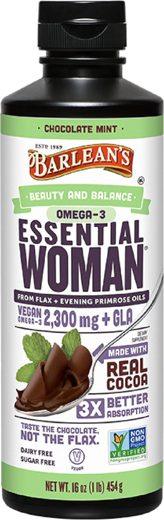 Barlean's Essential Woman Chocolate Mint Liquid 3 6 6 9 9 and 16 oz