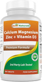 Best Naturals Calcium Magnesium Zinc D3, 300 300 Tablets 1000 mg, 400 mg, 25 mg D3 600 600 IU (3 Tablets)