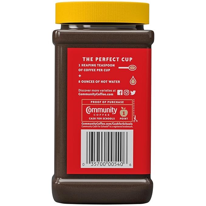 Community Coffee Coffee and Chicory Instant Coffee, Medium Dark Roast, 7 Ounce Jar (Pack of 12)
