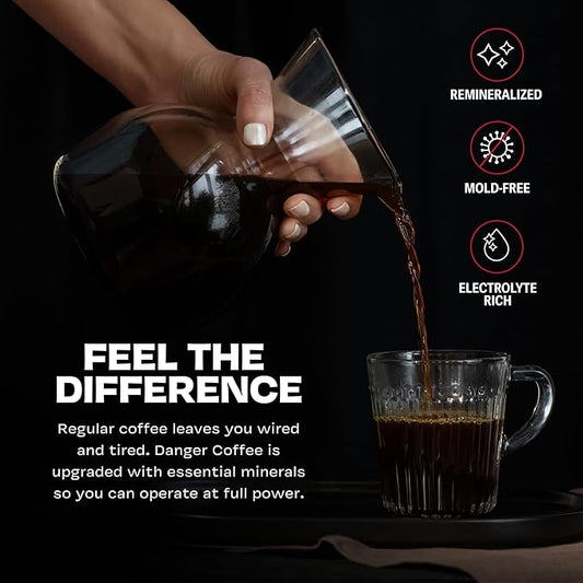 Danger Coffee by Dave Asprey, Remineralized, Mold Free & Lab Tested Ground Coffee, Dark Roast Roast, 10.9 Ounce