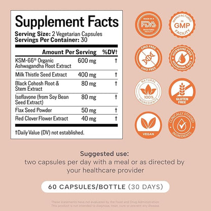 Meno- Menopause Hormonal Balance for Women, Estrogen Soy Isoflavones Menopause Supplement for Women, Ashwagandha, Black Cohosh Hot Flashes Menopause Relief, Night Sweats Relief 360Caps