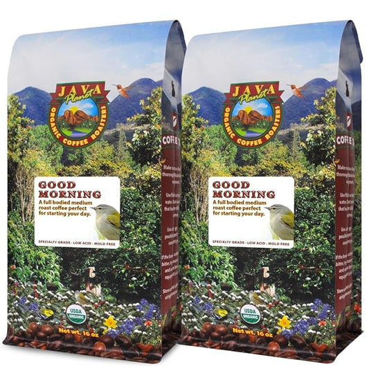 Java Planet Organic, Good Morning Blend Medium Roast, Smooth Full Flavored Organic Coffee Beans, Low Acid, Whole Bean Coffee Two 1LB Bags