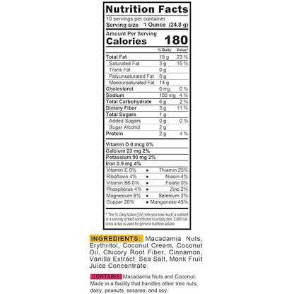 TGB Cinnamon Macadamia Nuts | 1g Net Carb Keto Snack | Gluten Free Low Carb Candy, 10 Ounces (Pack of 6)