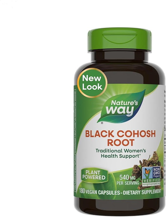 Nature's Way Black Cohosh Root, Traditional Support for Women's Health*, 540 mg per Serving, Non-GMO Project Verified, 180 Capsules (Packaging May Vary)