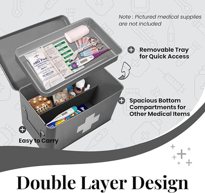 Flexzion First Aid Box Organizer Empty 13" Gray