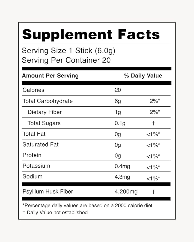 Psyllium Huskology (20 Sticks, 10 Days) 7,200mg.