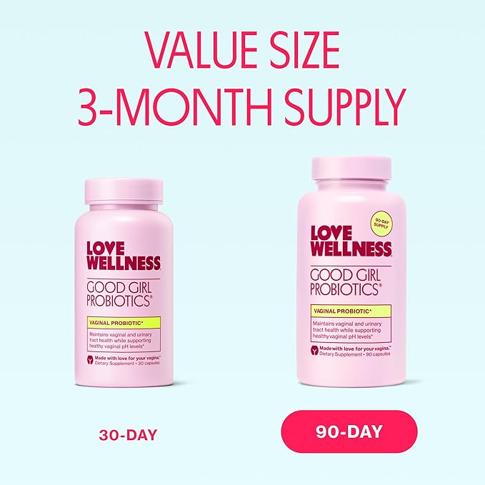 Love Wellness Good Girl Probiotics | Women's Vaginal Health Supplement | Vaginal Probiotics for Women pH Balance & Urinary Tract Health | Support Vaginal Odor & Flora | 90 Count