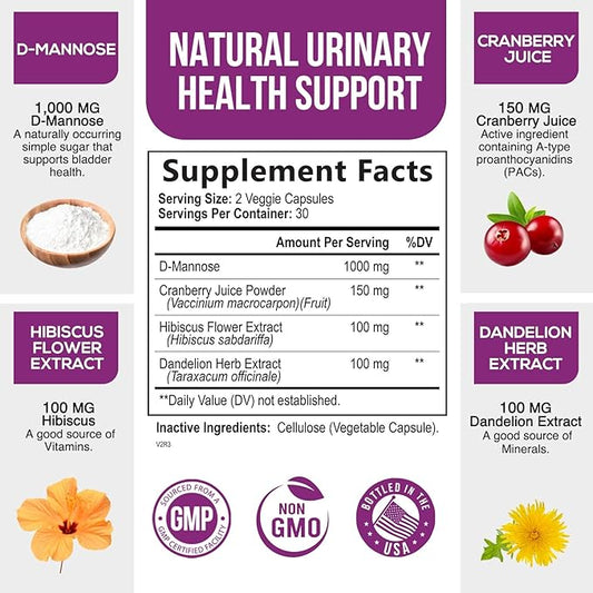 D-Mannose & Cranberry Extract 1350mg Advanced 60 Capsules