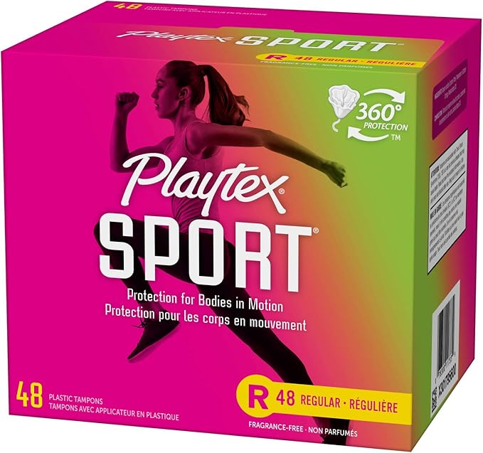 Playtex Sport Tampons, Regular Absorbency, Fragrance-Free 48ct (Packaging