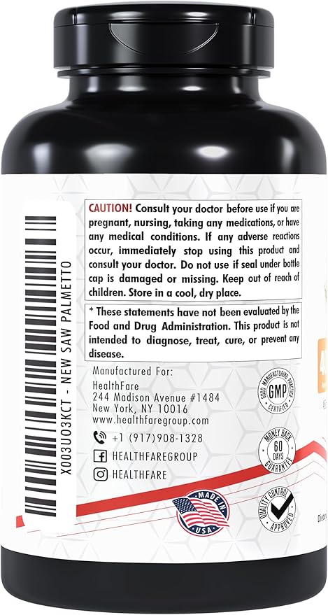 Saw Palmetto Extract 400mg (4,000mg Equivalent), 150 Capsules | Traditional Herb Supplement | Gluten-Free