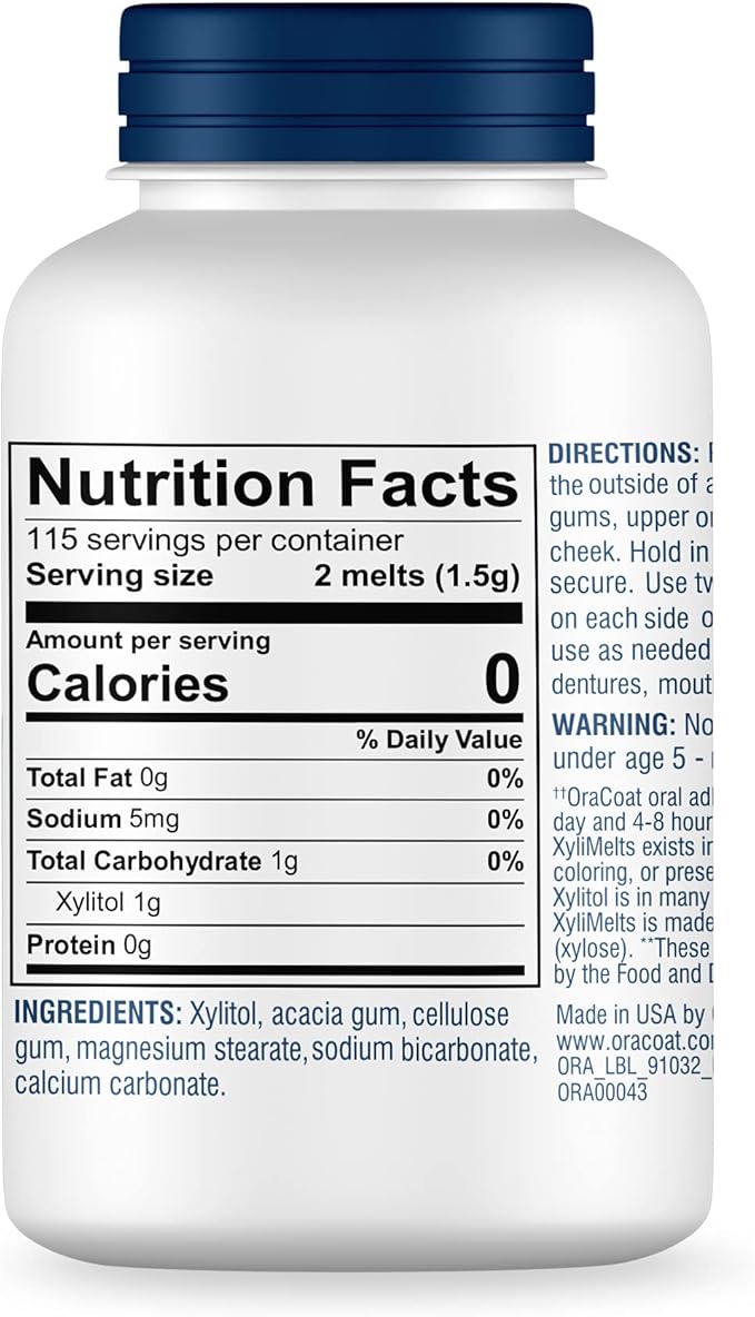 Oracoat XyliMelts Dry Mouth Relief Moisturizing Stick-On-Melts w/Xylitol, 230 Count, Slightly Sweet, Helps Stimulates Saliva for Dry Mouth, Non-Acidic