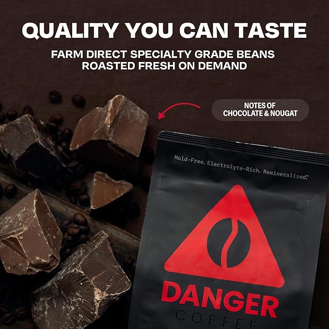 Danger Coffee by Dave Asprey, Remineralized, Mold Free & Lab Tested Ground Coffee, Dark Roast Roast, 10.9 Ounce