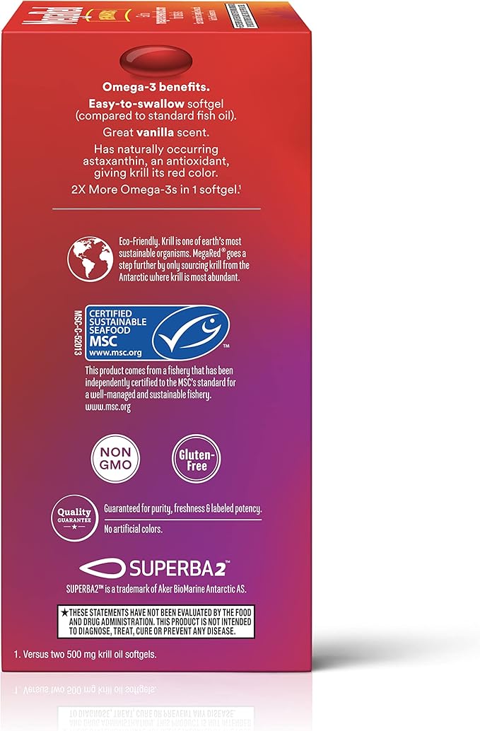 MegaRed #1 Doctor Recommended Krill Oil Brand 1000mg Omega 3 Supplement 60 Softgels