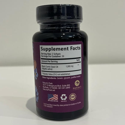 Black Seed Oil 1000mg - Premium Extra Strength Nigella Sativa Black Seed Oil - Black Cumin Seed Oil for Skin, Digestive Health & Immune Support - Non-GMO, Sugar Free & Bottled in USA - 60 Softgels