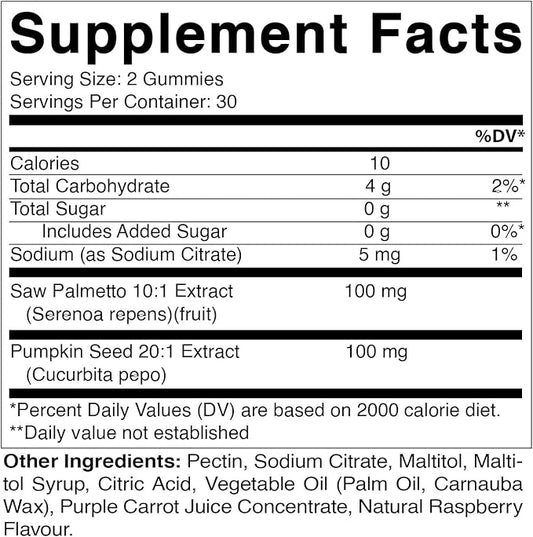 Vitamatic 2 Packs Sugar Free Pumpkin Seed Gummies - Made with Saw Palmetto - Natural Raspberry Flavor - 60 Count