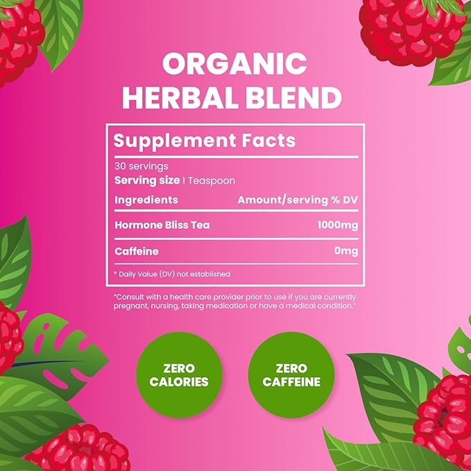 Cederberg Hormone Bliss Tea Hormone Balance Tea for PCOS Organic Raspberry Loose Leaf Tea for Women with Spearmint Female Fertility Tea Caffeine Free 30 Servings