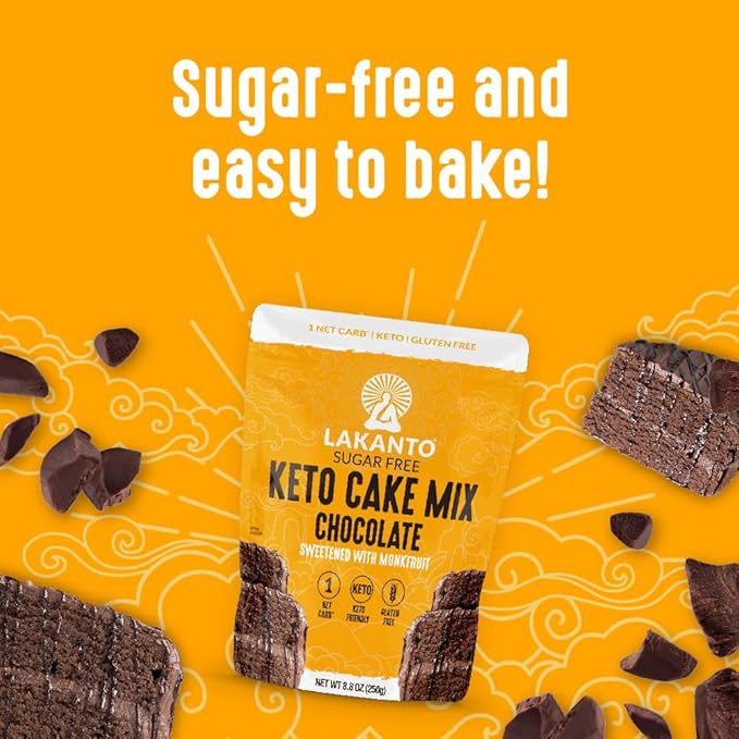 Lakanto Sugar Free Keto Cake Mix - Sweetened with Monk Fruit, Gluten Free, 1 Net Carb, Keto Diet Friendly, Delicious - Chocolate
