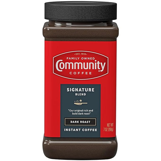 Community Coffee Signature Blend Instant Coffee, 84 Ounces, Dark Roast 7 Ounce Jar (Pack of 12)