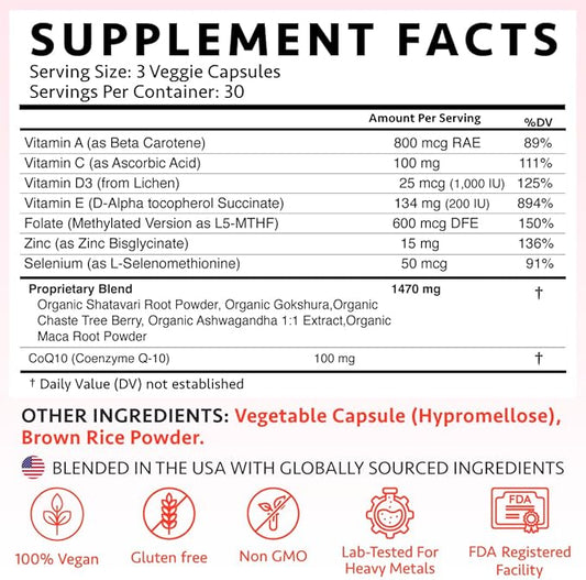 Ayurvedic Fertility Supplements for Women CoQ10, Maca 120 Capsules