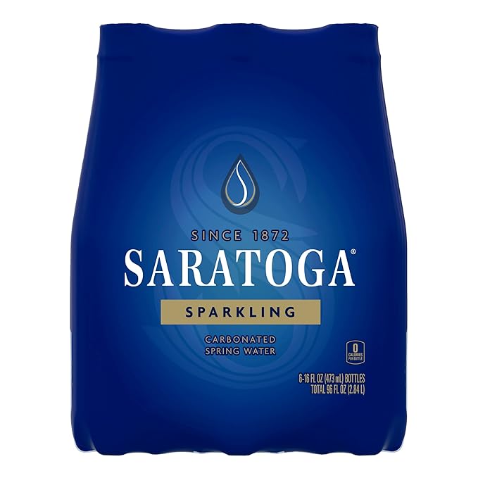 Saratoga Sparkling Water Bottles, 18-Pack - Carbonated Spring Bottled Water with Naturally Occurring Minerals & Electrolytes - Recycled PET Plastic Bottles - 16 Fl Oz