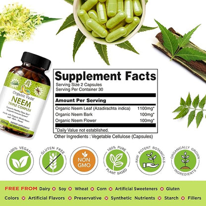 Organic Veda Neem Capsules with Triple 60 Count